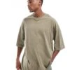 Jack & Jones Super Oversized T-shirt In Washed Khaki For Men Silver Sage