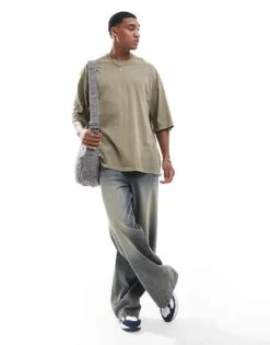 Jack & Jones Super Oversized T-shirt In Washed Khaki For Men Silver Sage -Men Style Shop 206681297 4