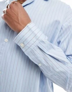 Jack & Jones Oversized Poplin Long Sleeve Stripe Shirt In Blue For Men Skyway -Men Style Shop 206681305 4