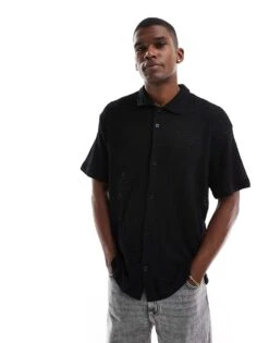 Jack & Jones Oversized Textured Short Sleeve Shirt In Black For Men -Men Style Shop 206681313 1 black 1