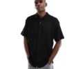 Jack & Jones Oversized Textured Short Sleeve Shirt In Black For Men