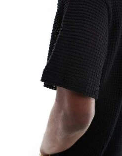 Jack & Jones Oversized Textured Short Sleeve Shirt In Black For Men -Men Style Shop 206681313 2