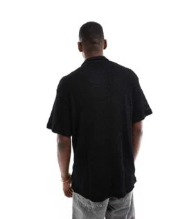 Jack & Jones Oversized Textured Short Sleeve Shirt In Black For Men -Men Style Shop 206681313 4