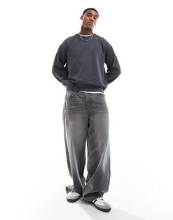 Jack & Jones Super Oversized Sweatshirt In Washed Grey For Men Castlerock -Men Style Shop 206681336 4