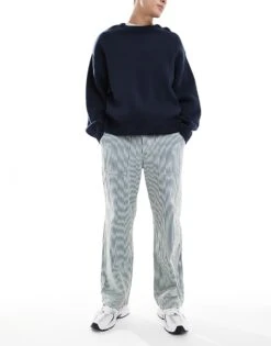 Jack & Jones Alex Baggy Workwear Jeans In Blue Stripe For Men Ecru -Men Style Shop 206681352 2