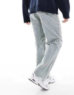 Jack & Jones Alex Baggy Workwear Jeans In Blue Stripe For Men Ecru -Men Style Shop 206681352 3