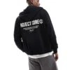 Jack & Jones Oversized Back Print Double Zip Through Hoodie In Black For Men
