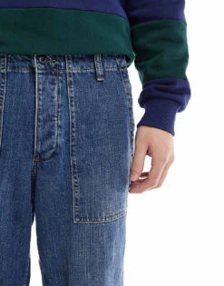 Jack & Jones Eddie Loose Workwear Jeans In Mid Blue Wash For Men Blue Denim -Men Style Shop 206681461 4