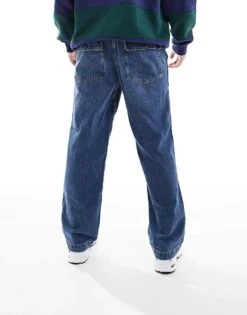 Jack & Jones Eddie Loose Workwear Jeans In Mid Blue Wash For Men Blue Denim -Men Style Shop 206681461 5