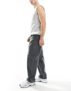 Jack & Jones Alex Baggy Fit Twill Trousers In Dark Grey For Men Iron Gate -Men Style Shop 206681469 3