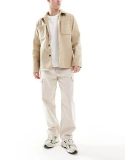 Jack & Jones Alex Baggy Fit Cargo Jeans In Ecru With Contrast Stitching For Men Soft Pink