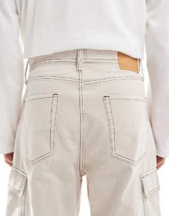 Jack & Jones Alex Baggy Fit Cargo Jeans In Ecru With Contrast Stitching For Men Soft Pink -Men Style Shop 206681484 4