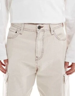 Jack & Jones Alex Baggy Fit Cargo Jeans In Ecru With Contrast Stitching For Men Soft Pink -Men Style Shop 206681484 5