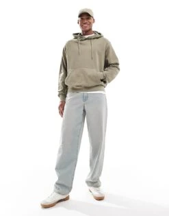 Jack & Jones Super Oversized Hoodie In Washed Khaki For Men Silver Sage -Men Style Shop 206681507 4