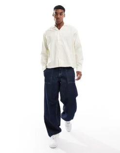 Jack & Jones Oversized Poplin Long Sleeve Stripe Shirt In Off White For Men Antique White -Men Style Shop 206681524 2