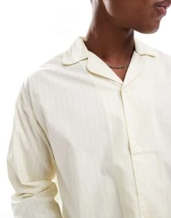 Jack & Jones Oversized Poplin Long Sleeve Stripe Shirt In Off White For Men Antique White -Men Style Shop 206681524 3