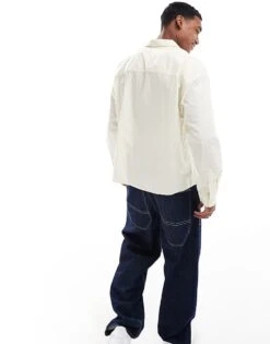 Jack & Jones Oversized Poplin Long Sleeve Stripe Shirt In Off White For Men Antique White -Men Style Shop 206681524 4