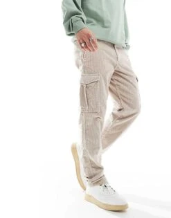 Jack & Jones Loose Fit Cord Cargo Trouser In Light Beige For Men Moonbeam -Men Style Shop 206824868 3