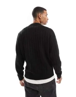 Jack & Jones Oversized Wide Rib Jumper In Black For Men -Men Style Shop 206824878 3