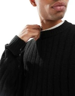 Jack & Jones Oversized Wide Rib Jumper In Black For Men -Men Style Shop 206824878 4