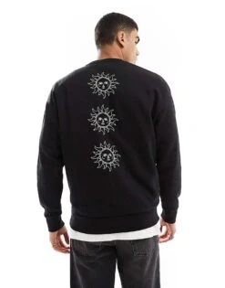 Jack & Jones Drop Shoulder Crew Neck Sweat With Sun Back Print In Black For Men -Men Style Shop 206824879 1 black 1