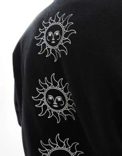 Jack & Jones Drop Shoulder Crew Neck Sweat With Sun Back Print In Black For Men -Men Style Shop 206824879 3