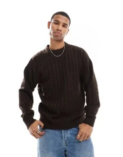 Jack & Jones Oversized Wide Rib Jumper In Brown For Men Mulch