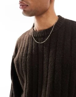 Jack & Jones Oversized Wide Rib Jumper In Brown For Men Mulch -Men Style Shop 206824897 3