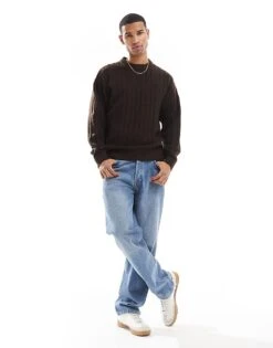 Jack & Jones Oversized Wide Rib Jumper In Brown For Men Mulch -Men Style Shop 206824897 4