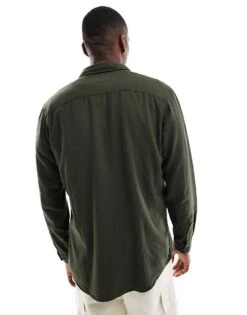 Jack & Jones Flannel Shirt In Khaki For Men Rosin Solid -Men Style Shop 206824980 2