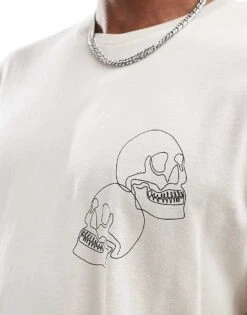 Jack & Jones Oversized Skull Back Print T-shirt In Beige For Men Moonbeam -Men Style Shop 206824994 3