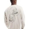 Jack & Jones Drop Shoulder Crew Neck Sweat With Skull Back Print In Beige For Men Moonbeam -Men Style Shop 206825011 1 moonbeam