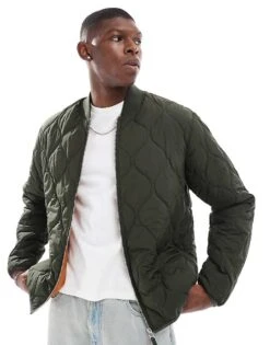 Jack & Jones Quilted Bomber Jacket In Khaki For Men Rosin -Men Style Shop 206825067 2