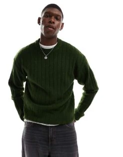 Jack & Jones Oversized Wide Rib Jumper In Khaki For Men Kombu Green -Men Style Shop 206825096 1 kombugreen 1