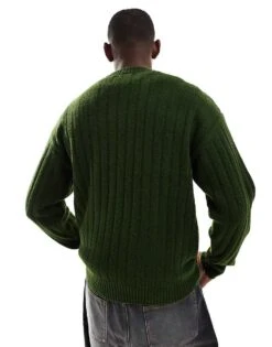 Jack & Jones Oversized Wide Rib Jumper In Khaki For Men Kombu Green -Men Style Shop 206825096 2