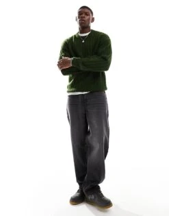 Jack & Jones Oversized Wide Rib Jumper In Khaki For Men Kombu Green -Men Style Shop 206825096 4