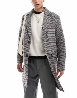 Jack & Jones Wool Blend Overcoat In Brown Check For Men Seal Brown: Houndtoo -Men Style Shop 206825097 1 sealbrownhoundtoo 1