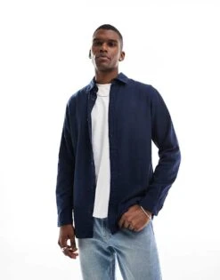Jack & Jones Flannel Shirt In Navy For Men Navy Blazer Solid -Men Style Shop 206825123 1 navyblazersolid 1