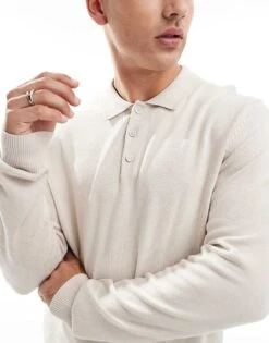 Jack & Jones Knitted Polo In Beige For Men Moonbeam -Men Style Shop 206825124 3