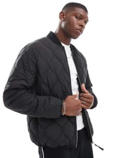 Jack & Jones Quilted Bomber Jacket In Black For Men -Men Style Shop 206825134 1 black 1