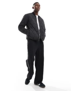 Jack & Jones Quilted Bomber Jacket In Black For Men -Men Style Shop 206825134 3