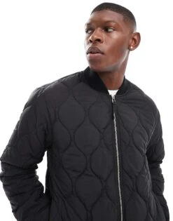 Jack & Jones Quilted Bomber Jacket In Black For Men -Men Style Shop 206825134 4