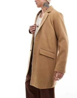 Jack & Jones Wool Blend Overcoat In Tan For Men Khaki -Men Style Shop 206825179 1 khaki 1