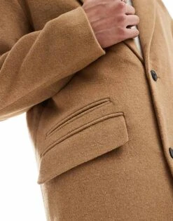 Jack & Jones Wool Blend Overcoat In Tan For Men Khaki -Men Style Shop 206825179 4