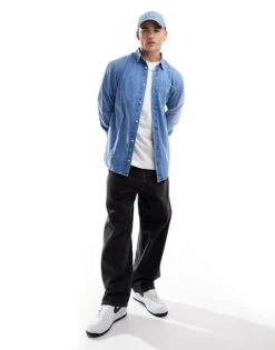 Jack & Jones Oversized Denim Shirt In Mid Blue Wash For Men Blue Denim -Men Style Shop 206825240 2