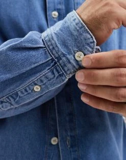 Jack & Jones Oversized Denim Shirt In Mid Blue Wash For Men Blue Denim -Men Style Shop 206825240 3