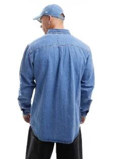 Jack & Jones Oversized Denim Shirt In Mid Blue Wash For Men Blue Denim -Men Style Shop 206825240 4