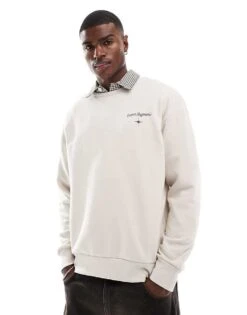 Jack & Jones Drop Shoulder Crew Neck Sweat With Celestial Back Print In Beige For Men Crockery -Men Style Shop 206825285 3