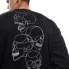 Jack & Jones Drop Shoulder Crew Neck Sweat With Skull Back Print In Black For Men -Men Style Shop 206825401 1 black