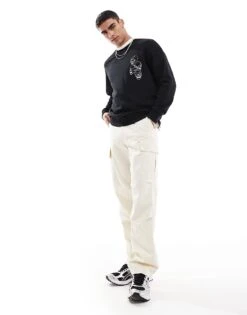 Jack & Jones Drop Shoulder Crew Neck Sweat With Skull Back Print In Black For Men -Men Style Shop 206825401 4